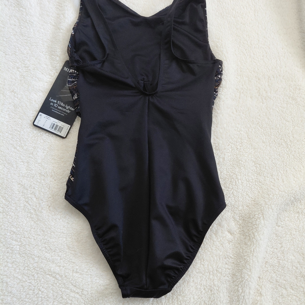 Miraclesuit Slimming One Piece Size 8 Black Multi Criss Cross Tummy Control Flat - Picture 6 of 8